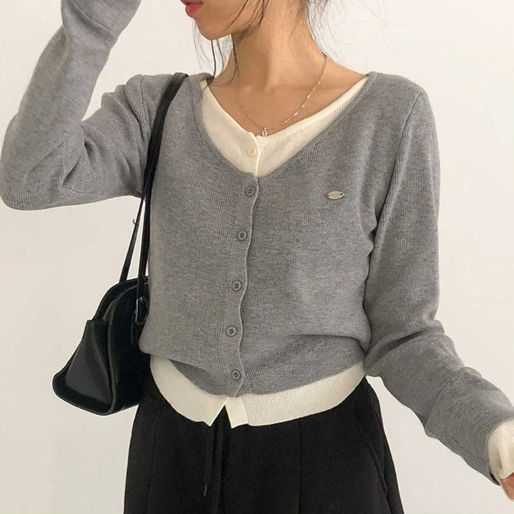 レイヤードバイカラーペンダントカーディガン GREY