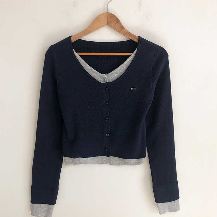 レイヤードバイカラーペンダントカーディガン