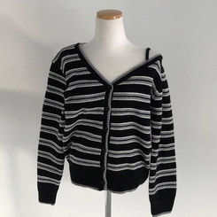 ストライプワンショルダーニットカーディガン