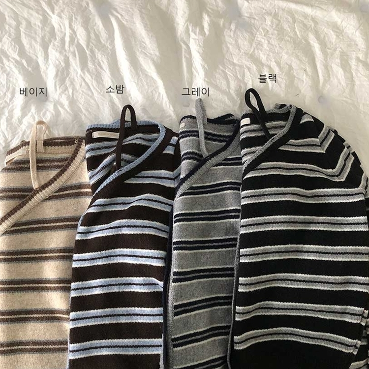 ストライプワンショルダーニットカーディガン