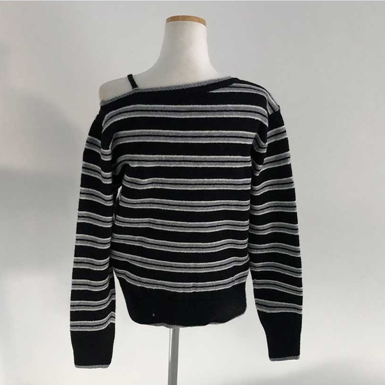 ストライプワンショルダーニットカーディガン
