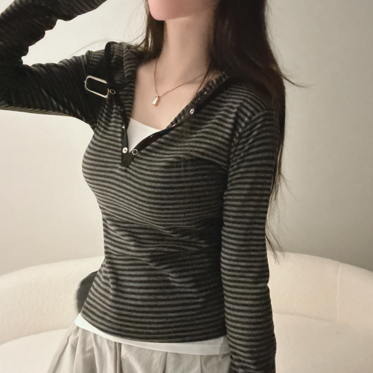 ラフードスリムフィット長袖Tシャツ BLACK