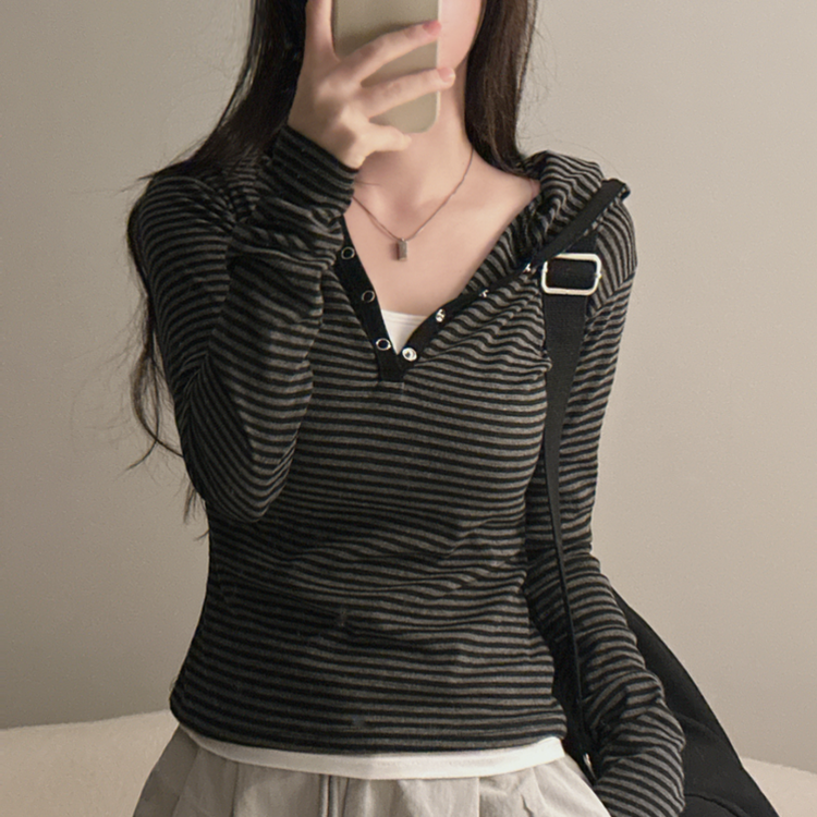 ラフードスリムフィット長袖Tシャツ BLACK