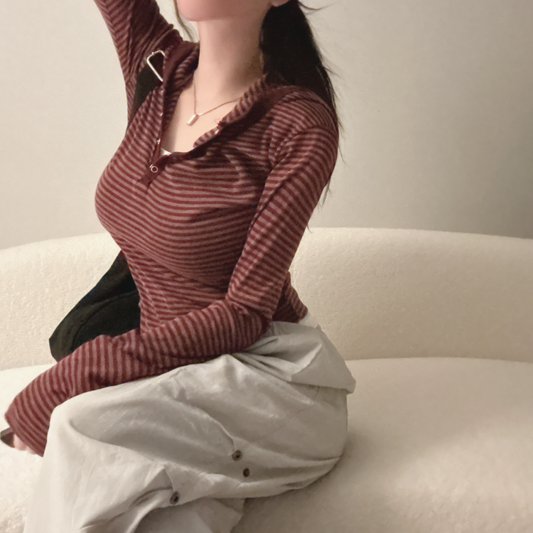 ラフードスリムフィット長袖Tシャツ WINE