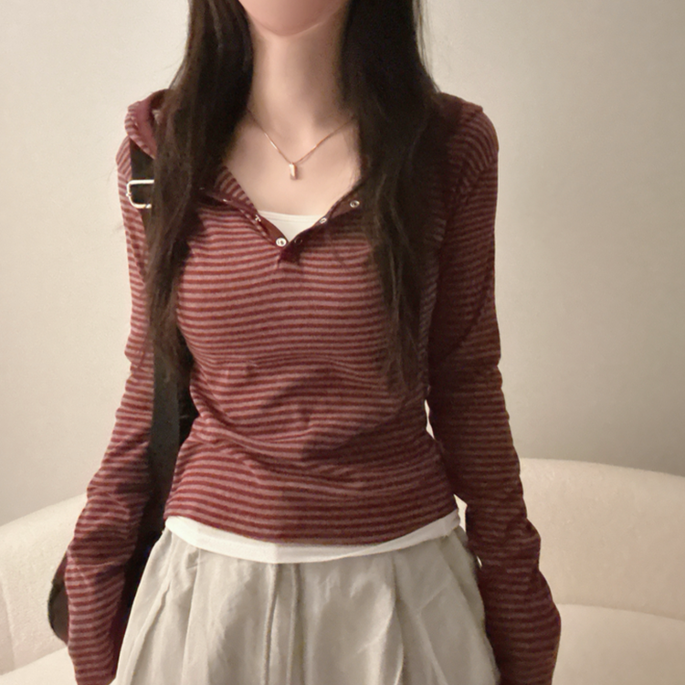 ラフードスリムフィット長袖Tシャツ WINE