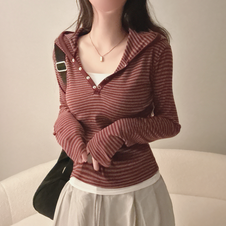 ラフードスリムフィット長袖Tシャツ WINE