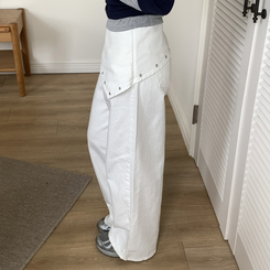 レイヤードラップリボンアイレットワイドパンツ IVORY