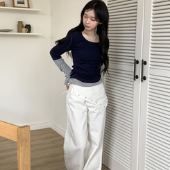 レイヤードラップリボンアイレットワイドパンツ IVORY