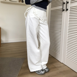 レイヤードラップリボンアイレットワイドパンツ IVORY