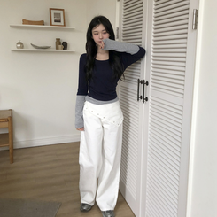 レイヤードラップリボンアイレットワイドパンツ IVORY