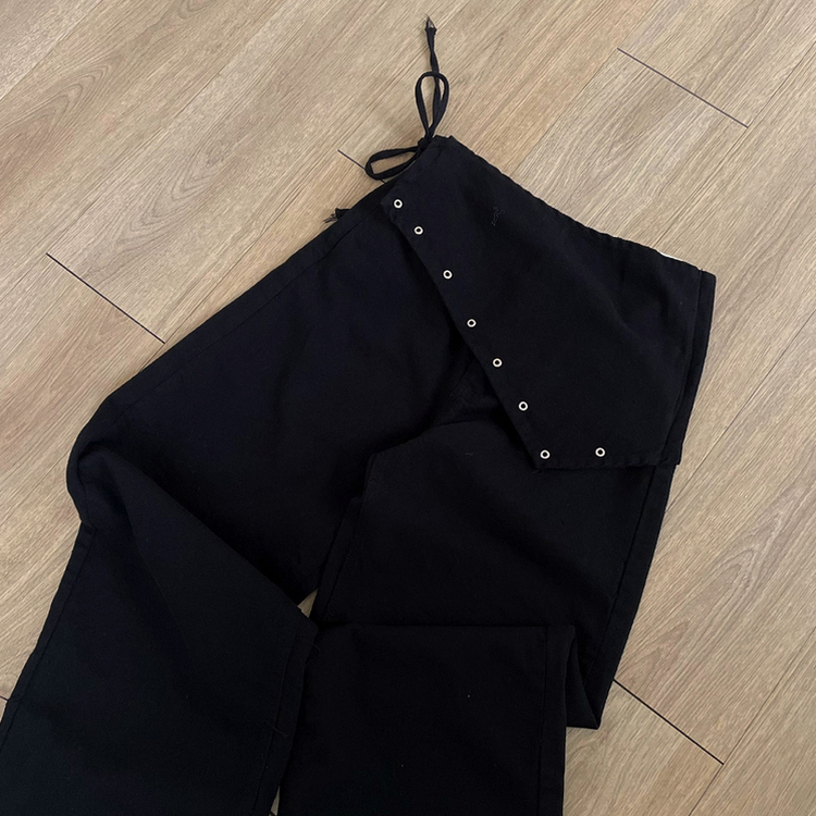 レイヤードラップリボンアイレットワイドパンツ