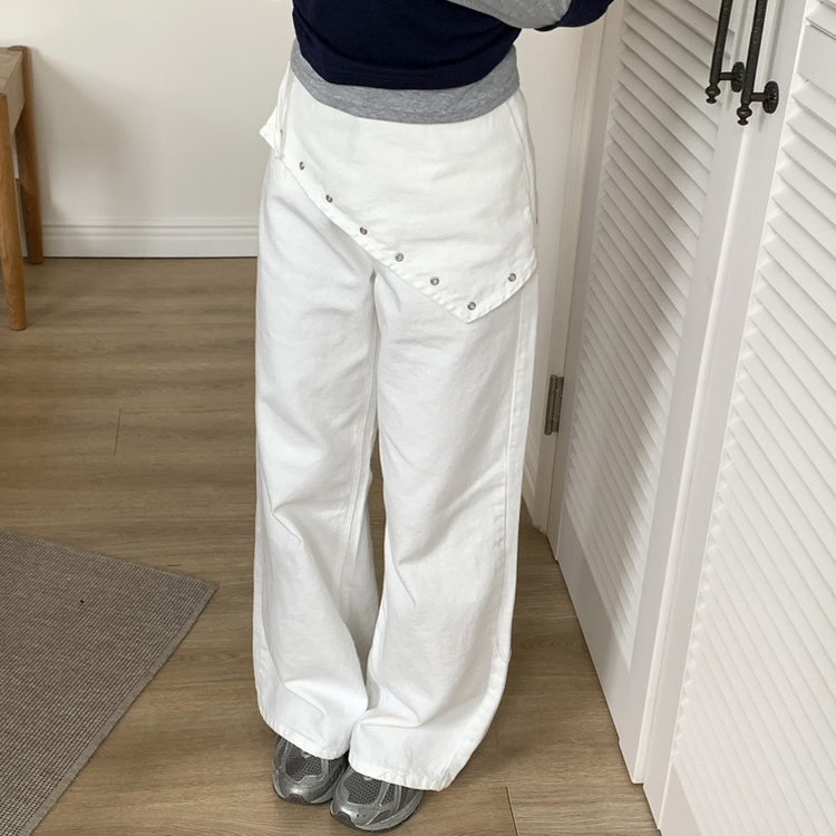 レイヤードラップリボンアイレットワイドパンツ IVORY