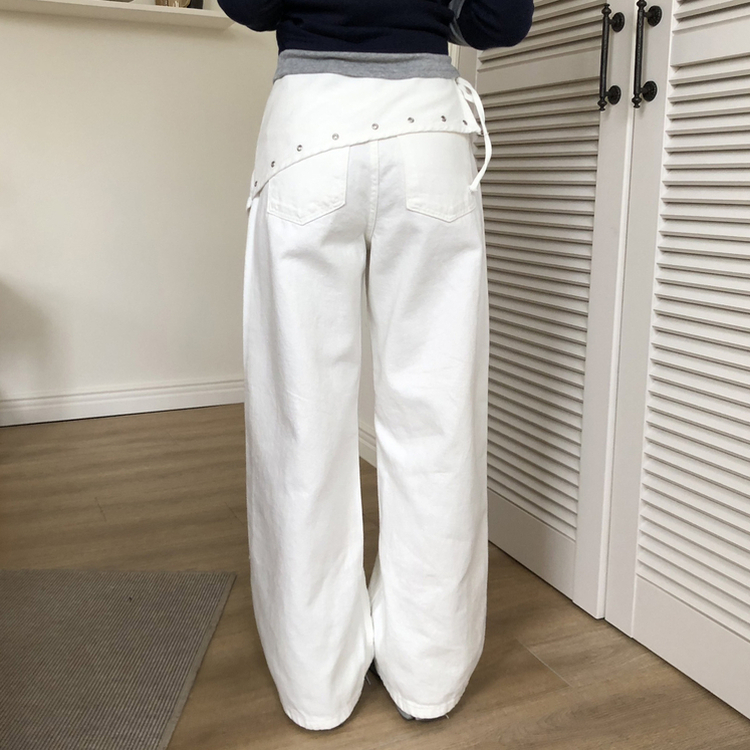 レイヤードラップリボンアイレットワイドパンツ IVORY