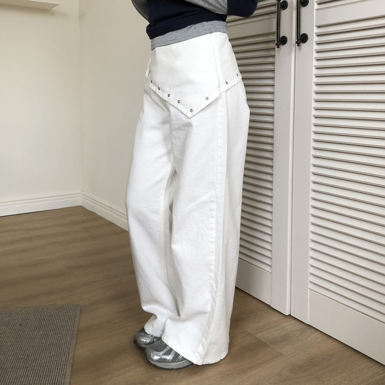 レイヤードラップリボンアイレットワイドパンツ IVORY