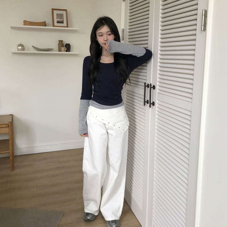 レイヤードラップリボンアイレットワイドパンツ IVORY