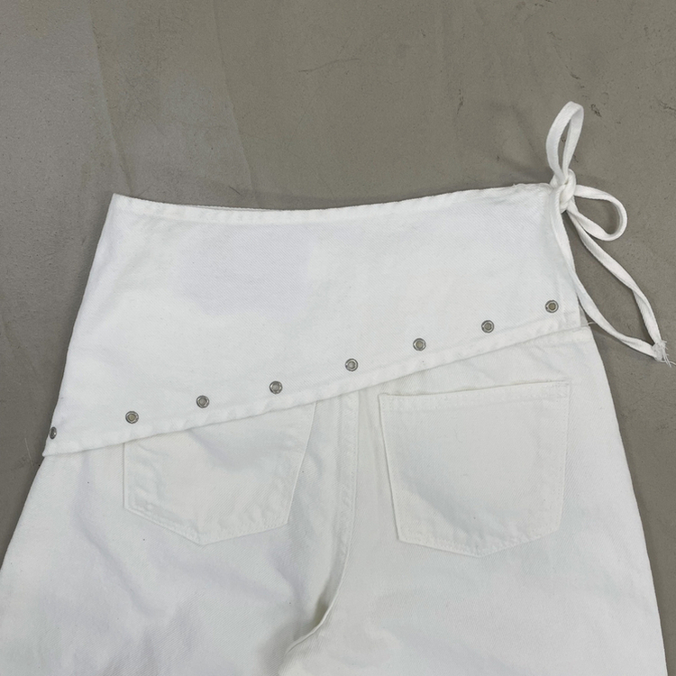 レイヤードラップリボンアイレットワイドパンツ