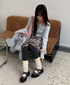 バンドチェックフリルミディスカート SKY BLUE