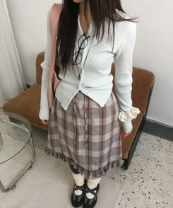 バンドチェックフリルミディスカート SKY BLUE