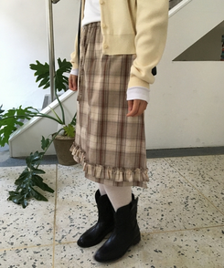 バンドチェックフリルミディスカート BEIGE