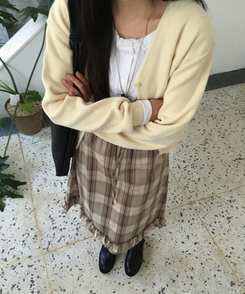 バンドチェックフリルミディスカート BEIGE