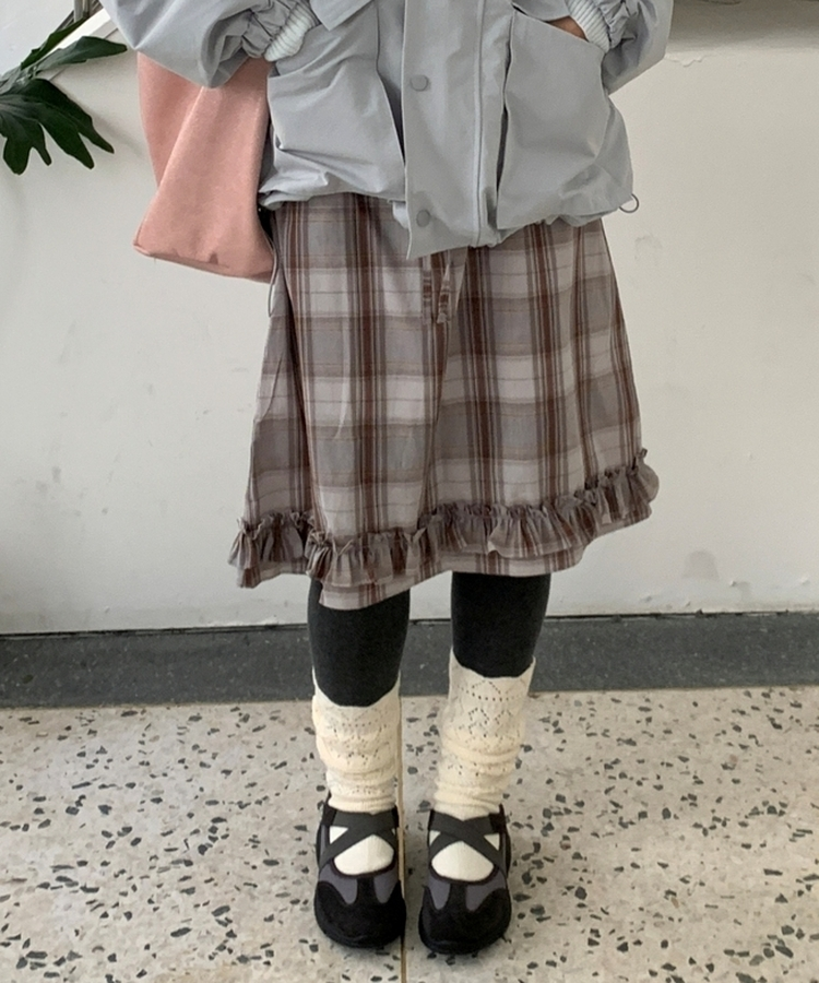 バンドチェックフリルミディスカート SKY BLUE