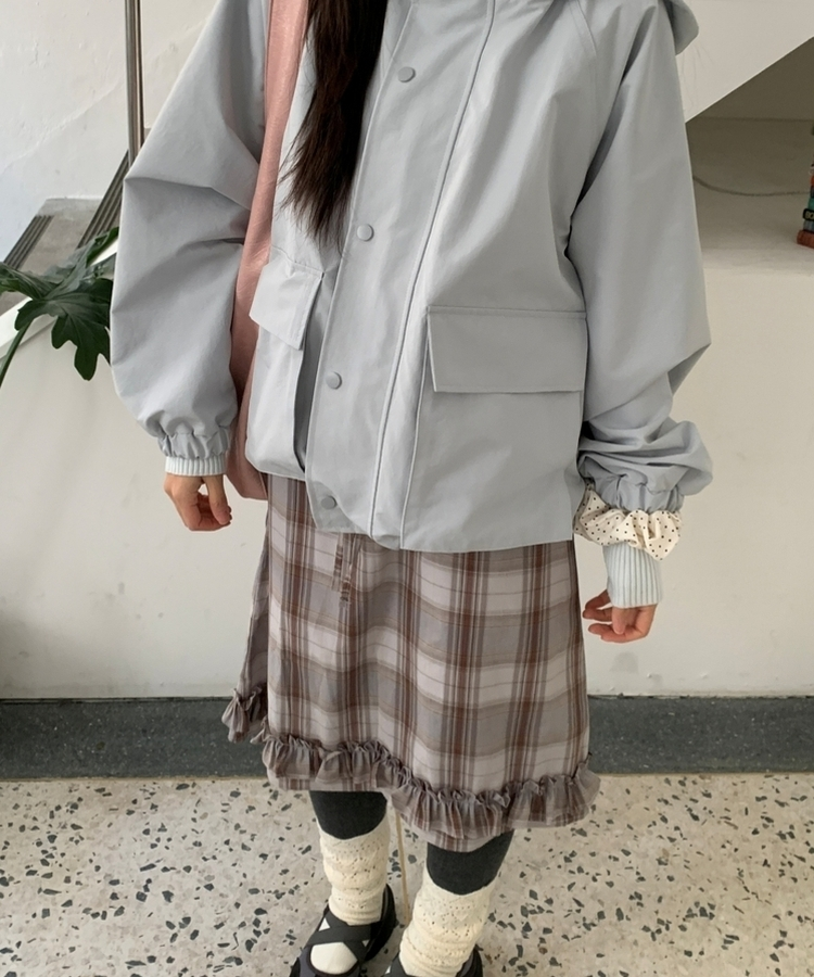 バンドチェックフリルミディスカート SKY BLUE