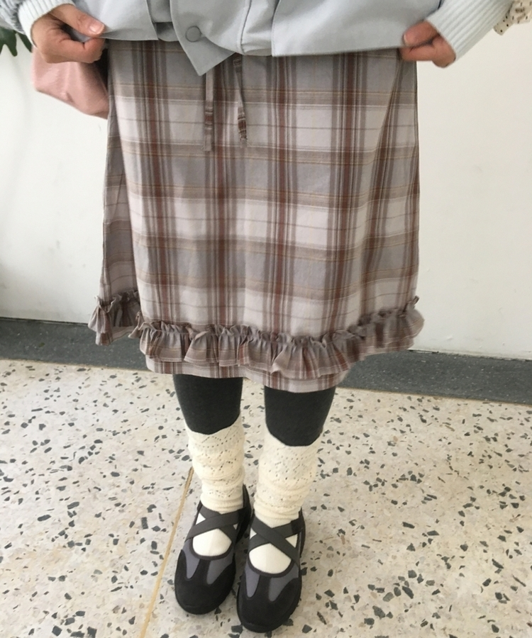 バンドチェックフリルミディスカート SKY BLUE