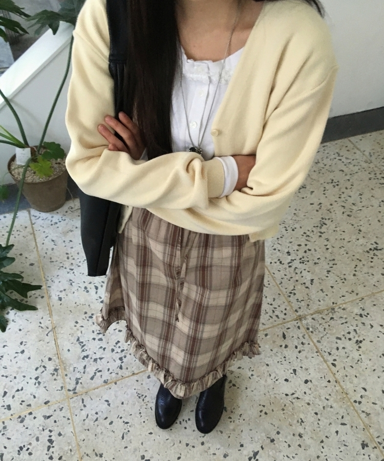 バンドチェックフリルミディスカート BEIGE