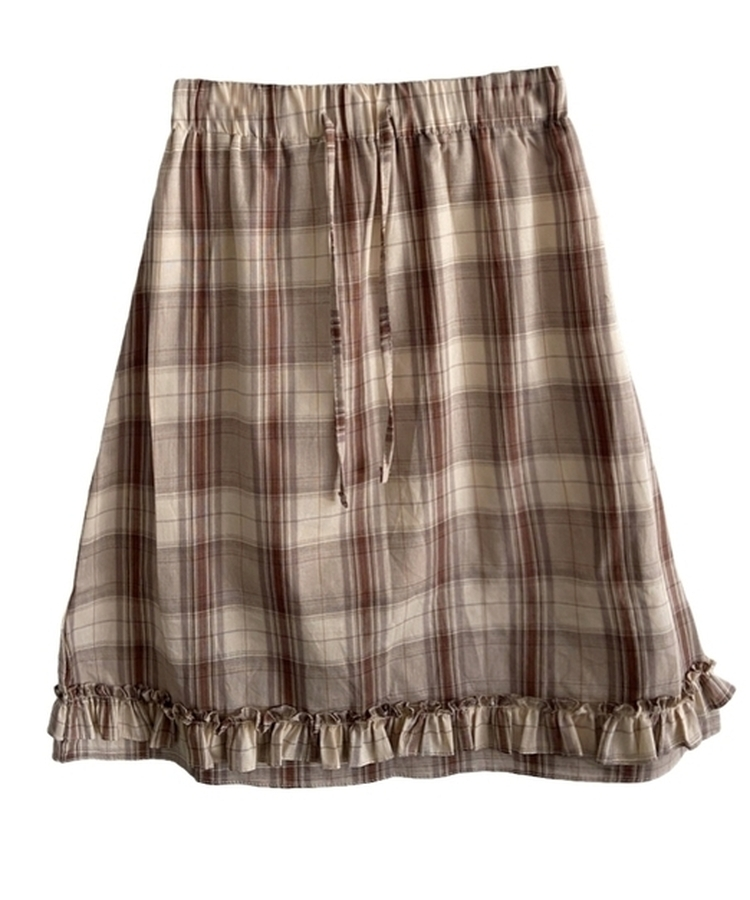 バンドチェックフリルミディスカート