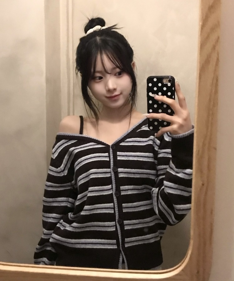 ワンショルダーストライプカーディガン SKY BLUE