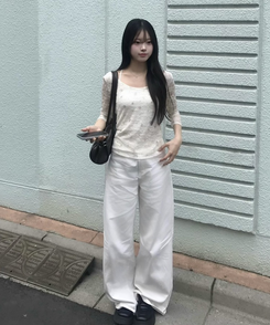 힙포켓 와이드 팬츠 화이트