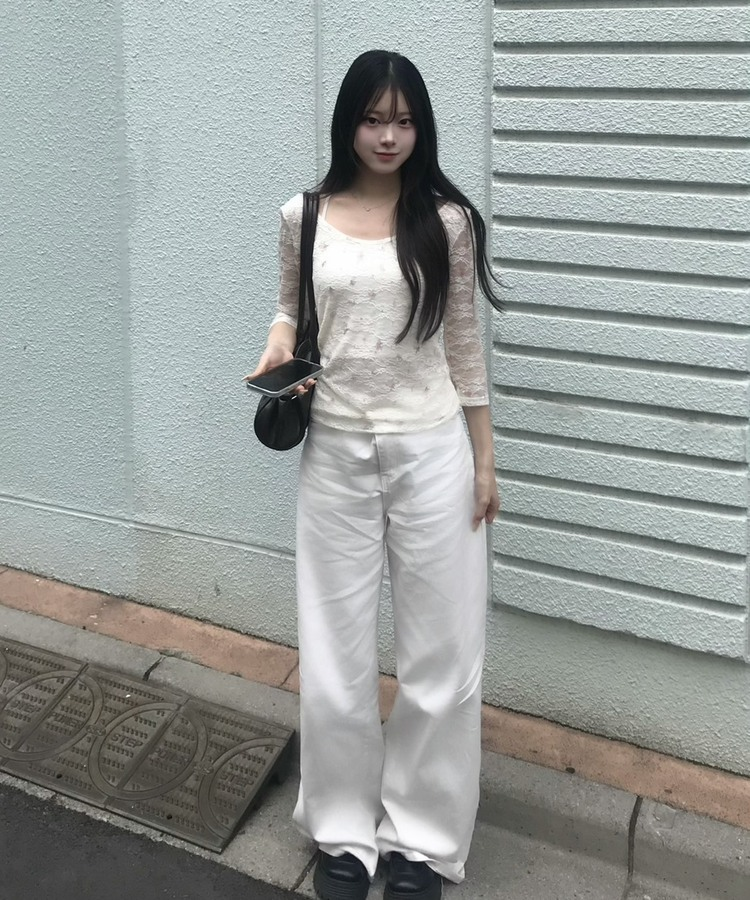 힙포켓 와이드 팬츠 화이트