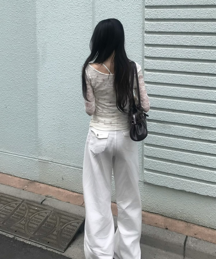 힙포켓 와이드 팬츠 화이트