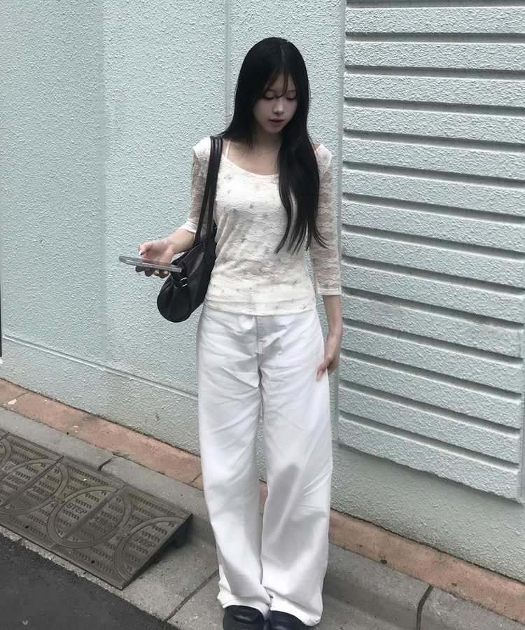 힙포켓 와이드 팬츠 화이트