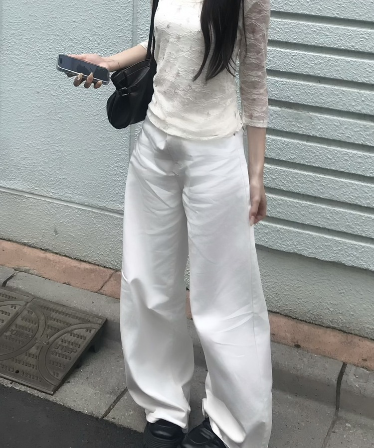 힙포켓 와이드 팬츠 화이트
