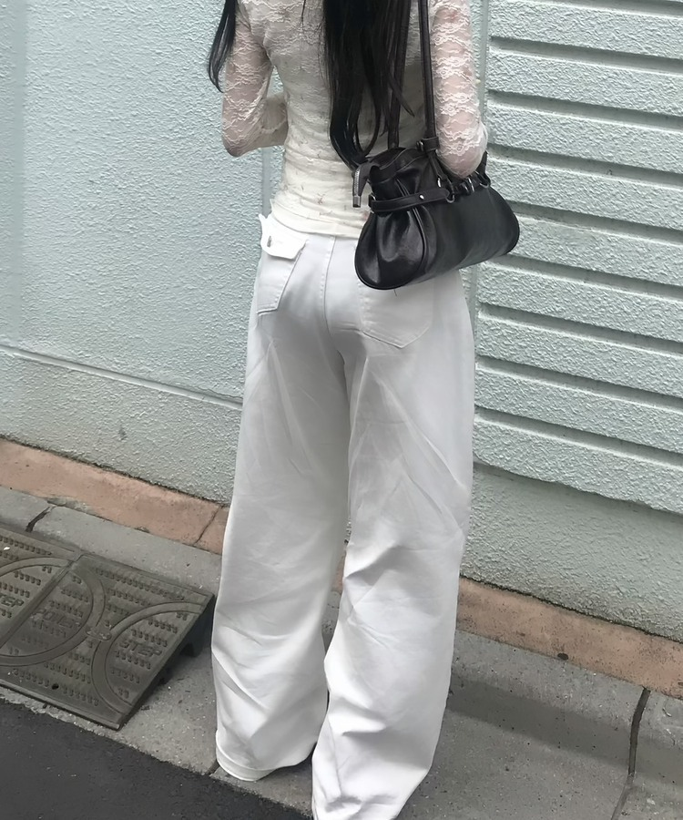 힙포켓 와이드 팬츠 화이트