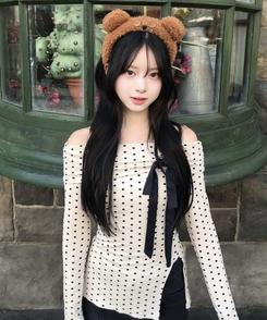 ドット柄オフショルダートップス IVORY