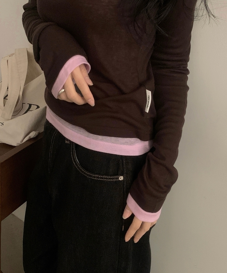 라밍 레이어드 텐셀 시스루 롱슬리브 이너 긴팔티셔츠 핑크