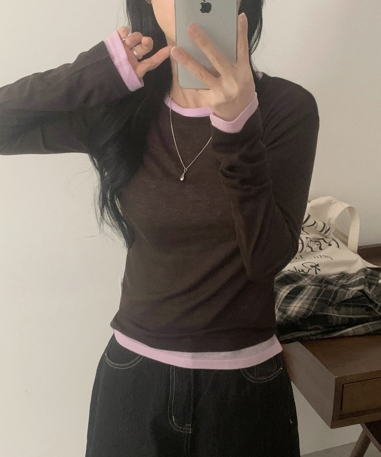 라밍 레이어드 텐셀 시스루 롱슬리브 이너 긴팔티셔츠 브라운