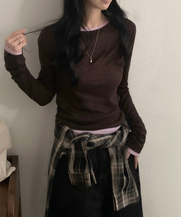 라밍 레이어드 텐셀 시스루 롱슬리브 이너 긴팔티셔츠 핑크