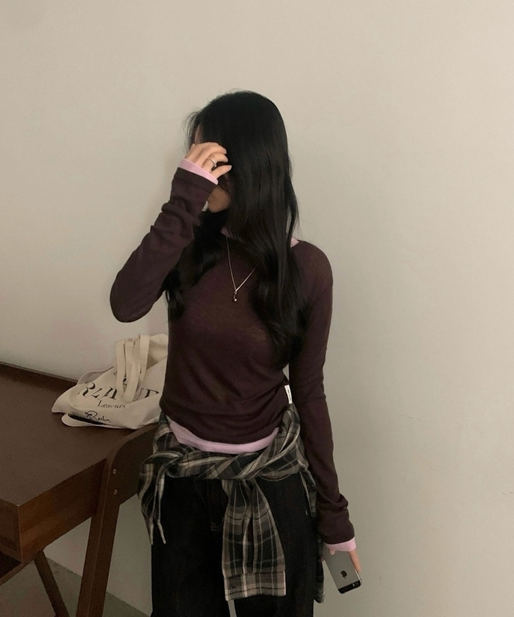 라밍 레이어드 텐셀 시스루 롱슬리브 이너 긴팔티셔츠 핑크