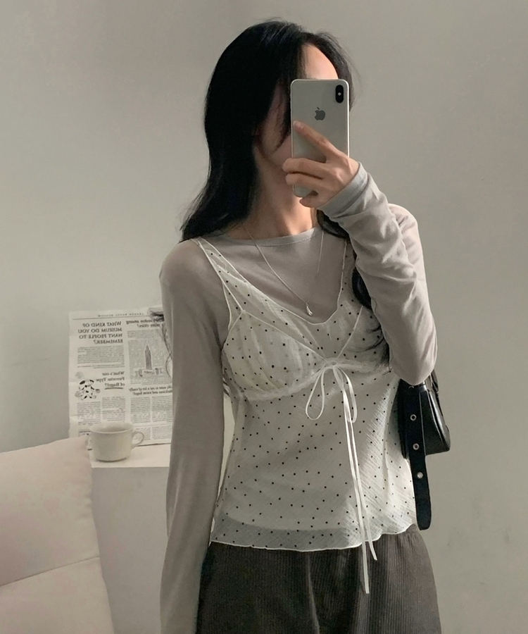 라밍 레이어드 텐셀 시스루 롱슬리브 이너 긴팔티셔츠 그레이