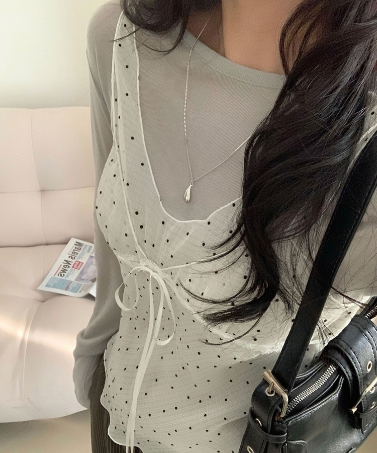 라밍 레이어드 텐셀 시스루 롱슬리브 이너 긴팔티셔츠 그레이