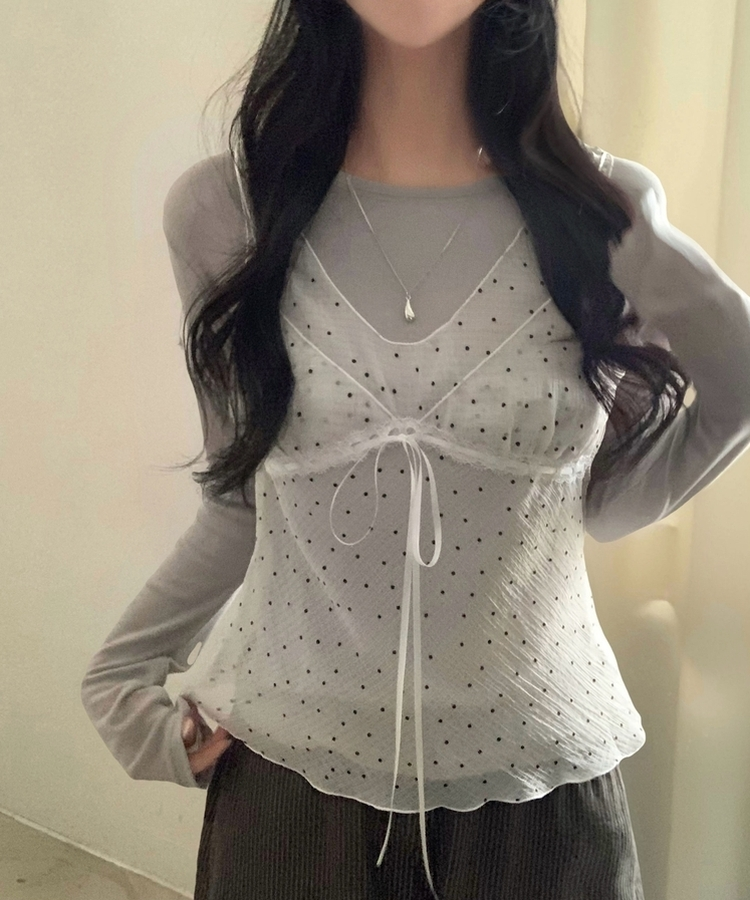 라밍 레이어드 텐셀 시스루 롱슬리브 이너 긴팔티셔츠 그레이