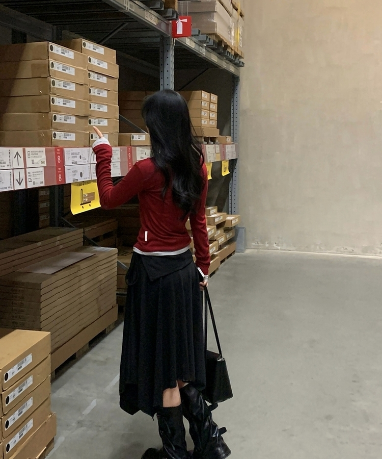 라밍 레이어드 텐셀 시스루 롱슬리브 이너 긴팔티셔츠 레드