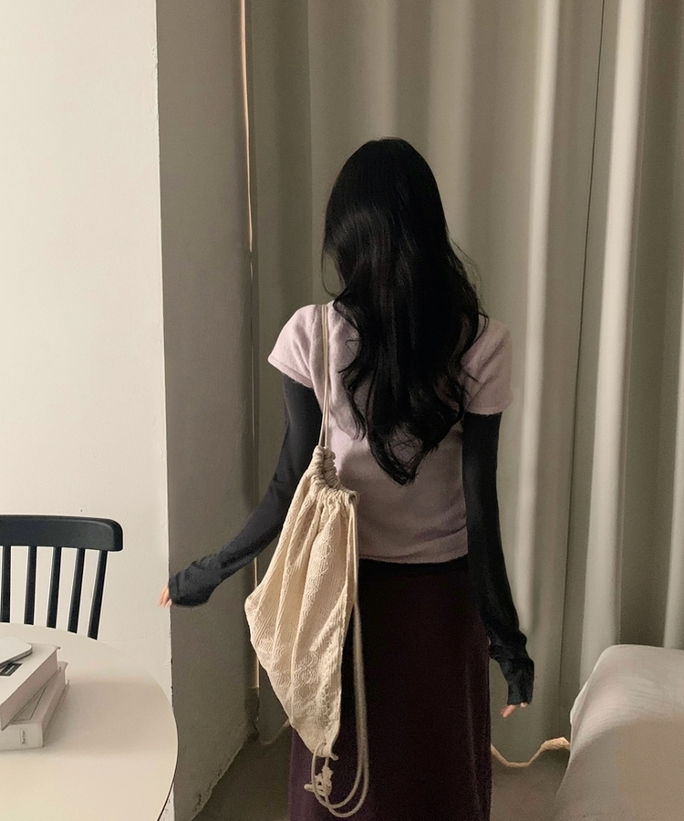 라밍 레이어드 텐셀 시스루 롱슬리브 이너 긴팔티셔츠 차콜