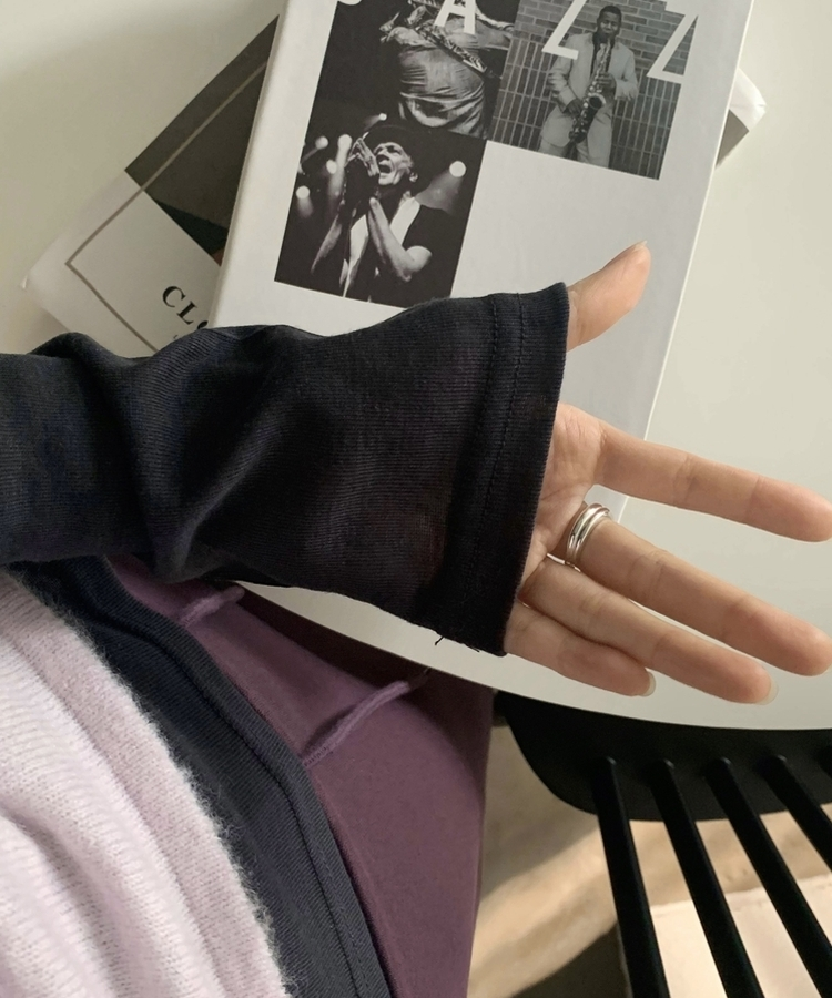 라밍 레이어드 텐셀 시스루 롱슬리브 이너 긴팔티셔츠 차콜