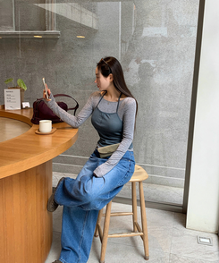 レイヤードホルターネック長袖Tシャツ GREY