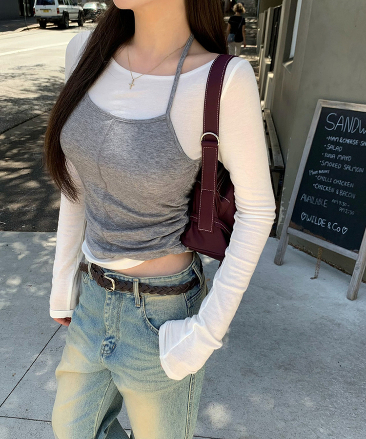 レイヤードホルターネック長袖Tシャツ IVORY