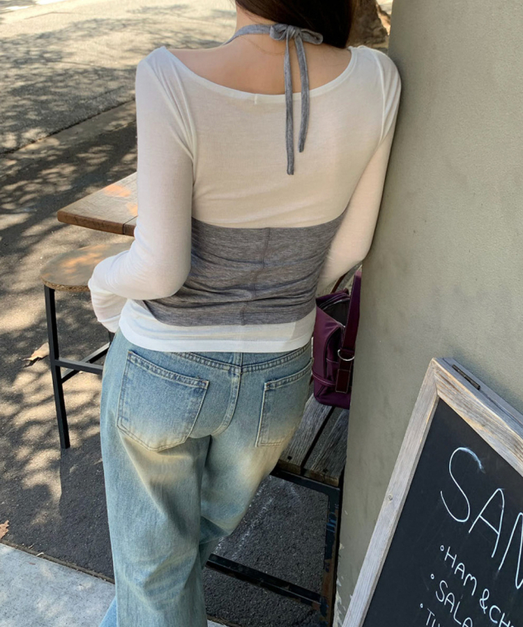 レイヤードホルターネック長袖Tシャツ IVORY